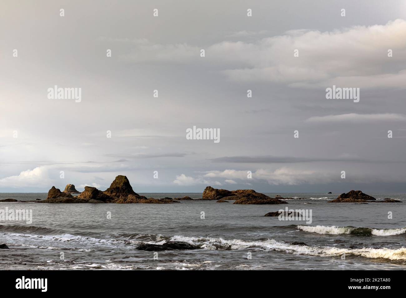 WA22061-00...WASHINGTON - Early morning on a cloudy day at Ruby Beach in Olympic National Park. Stock Photo