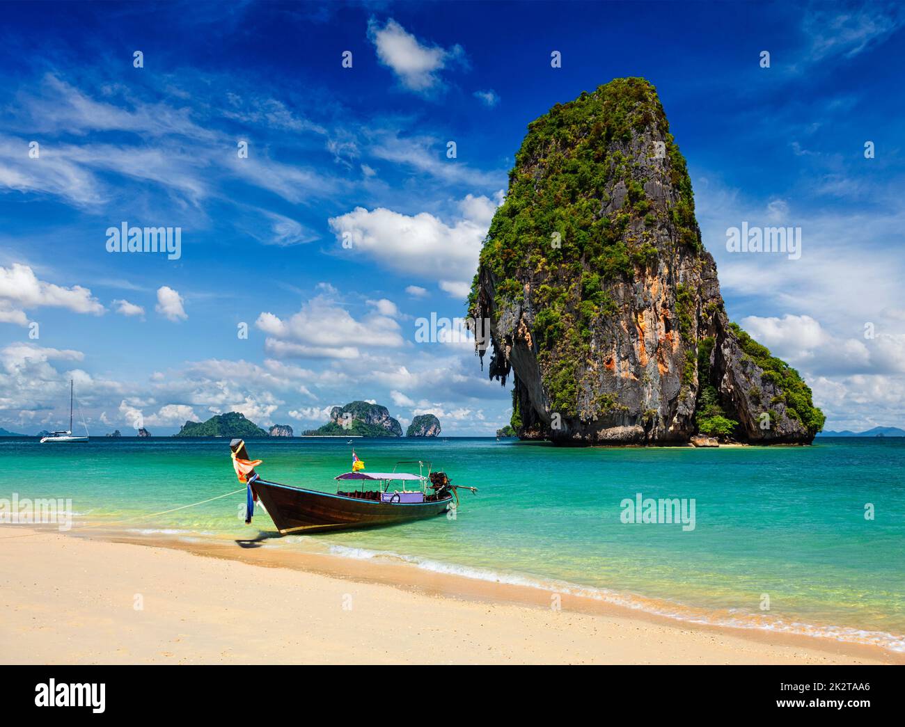 Long tail boat on beach, Thailand Stock Photo