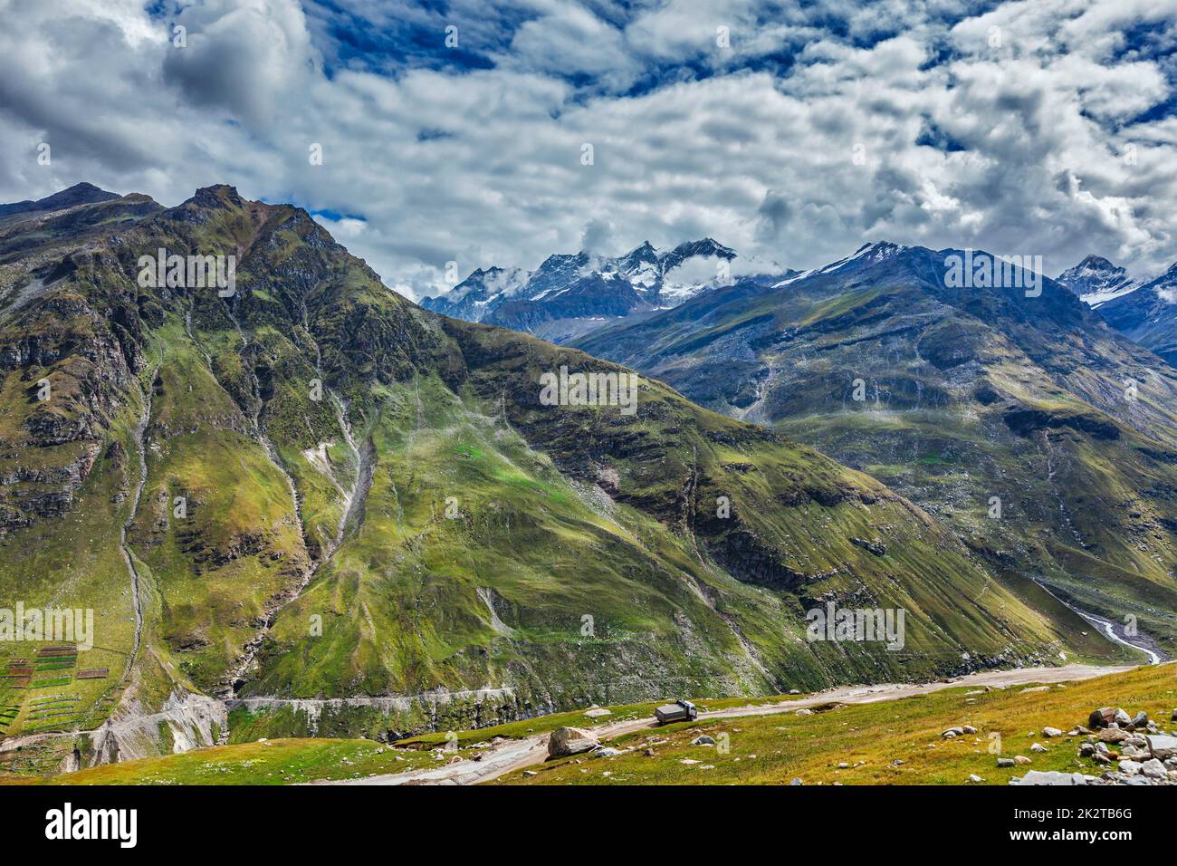 Truck on road in Himalayas Stock Photo