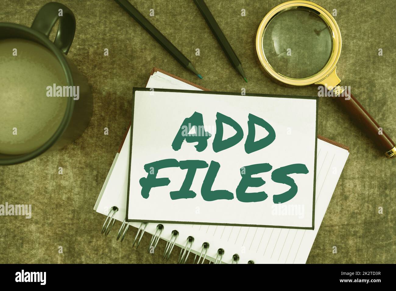Conceptual caption Add Files. Word Written on To put more information ...