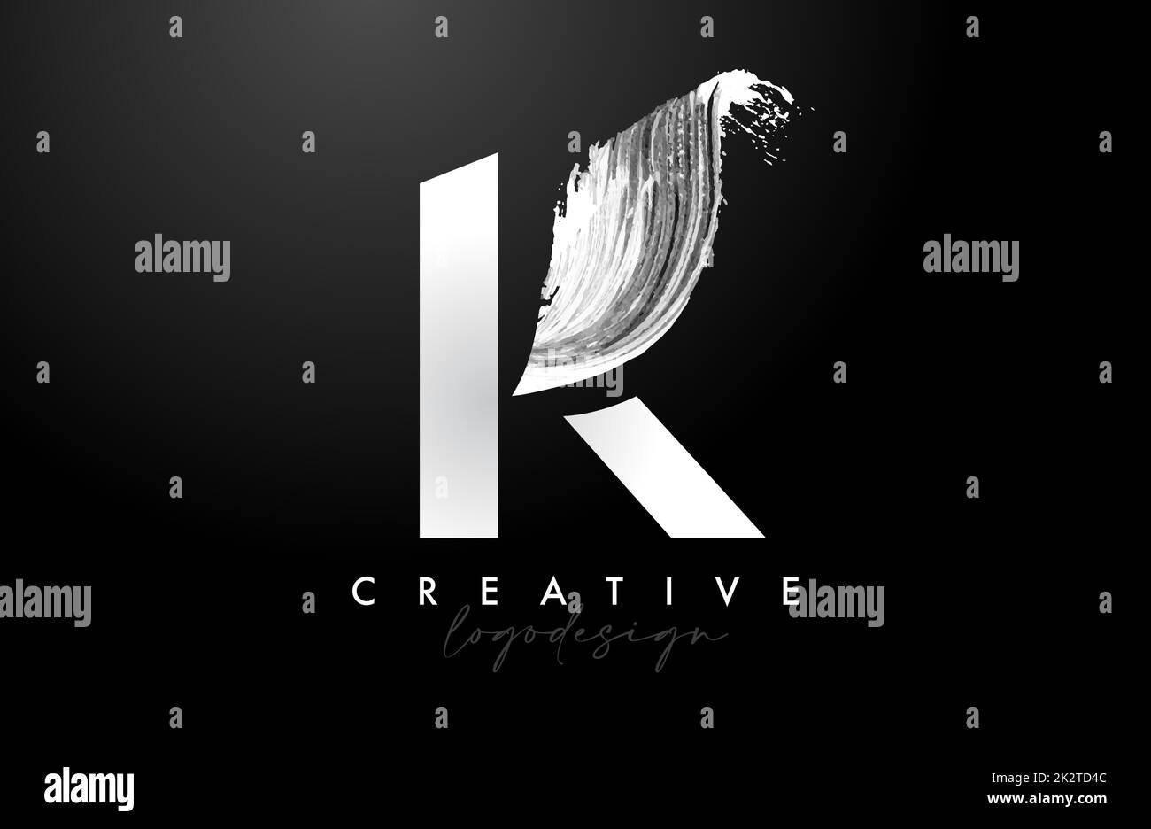 White Letter K Logo Brush Stroke with Artistic Watercolor Paint Brush ...