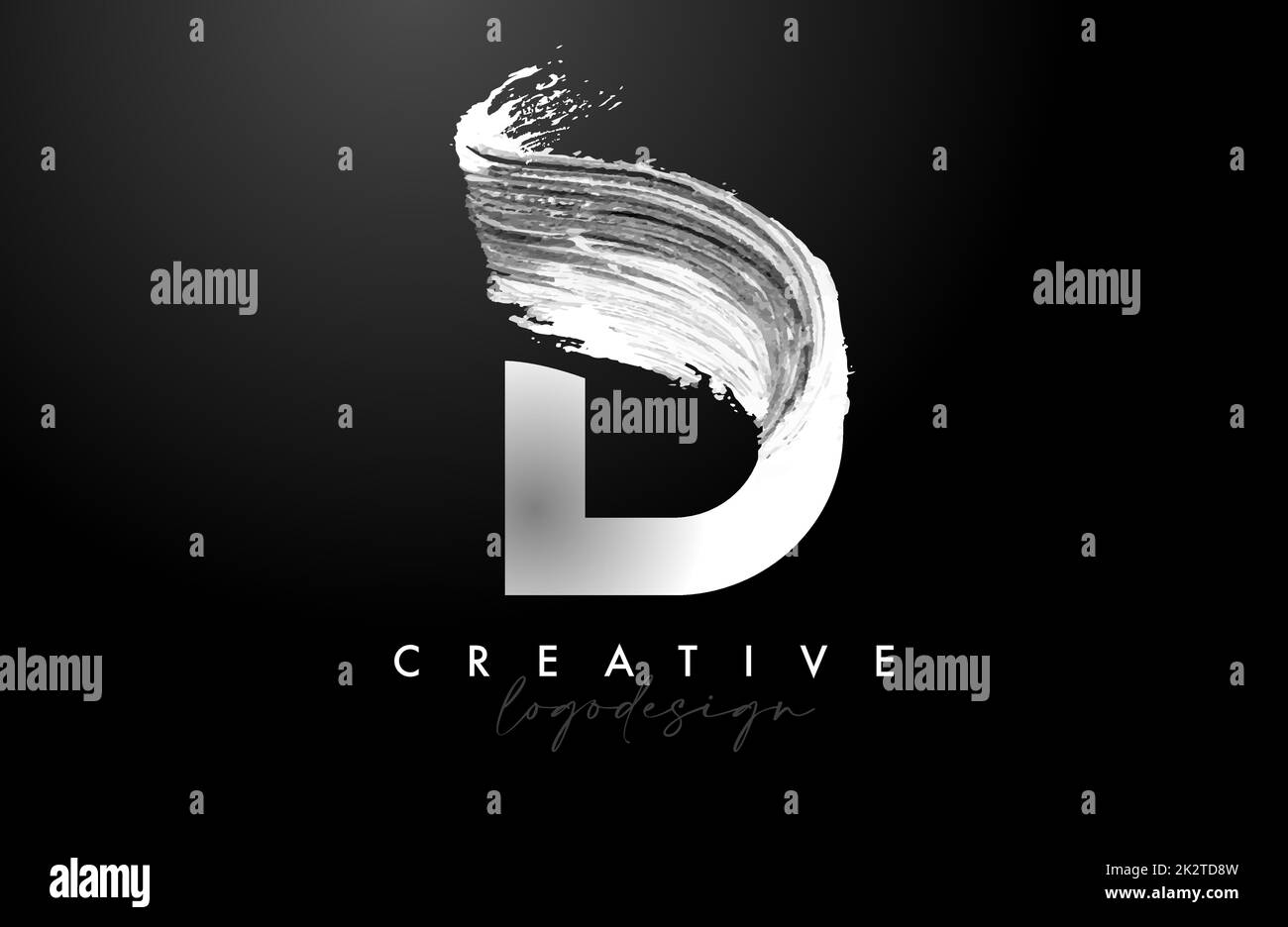 White Letter D Logo Brush Stroke with Artistic Watercolor Paint Brush ...