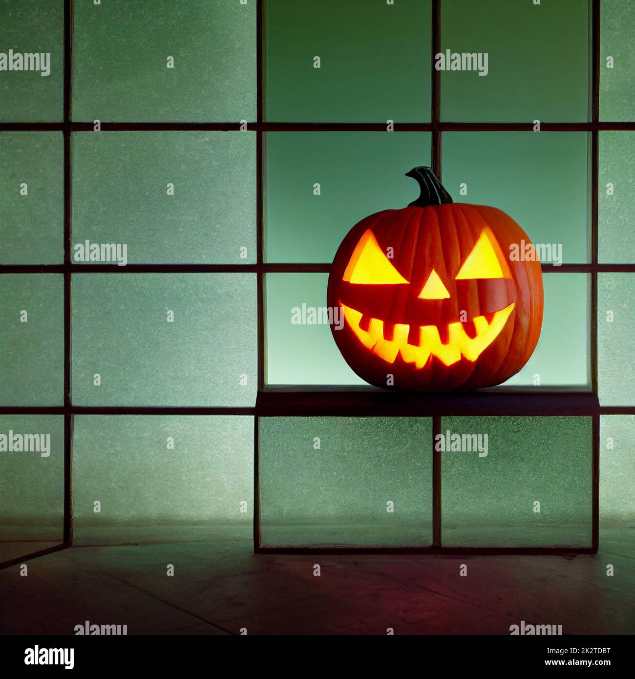 Jack O Lantern in dark room. Spooky pumpkins and lantern background ...
