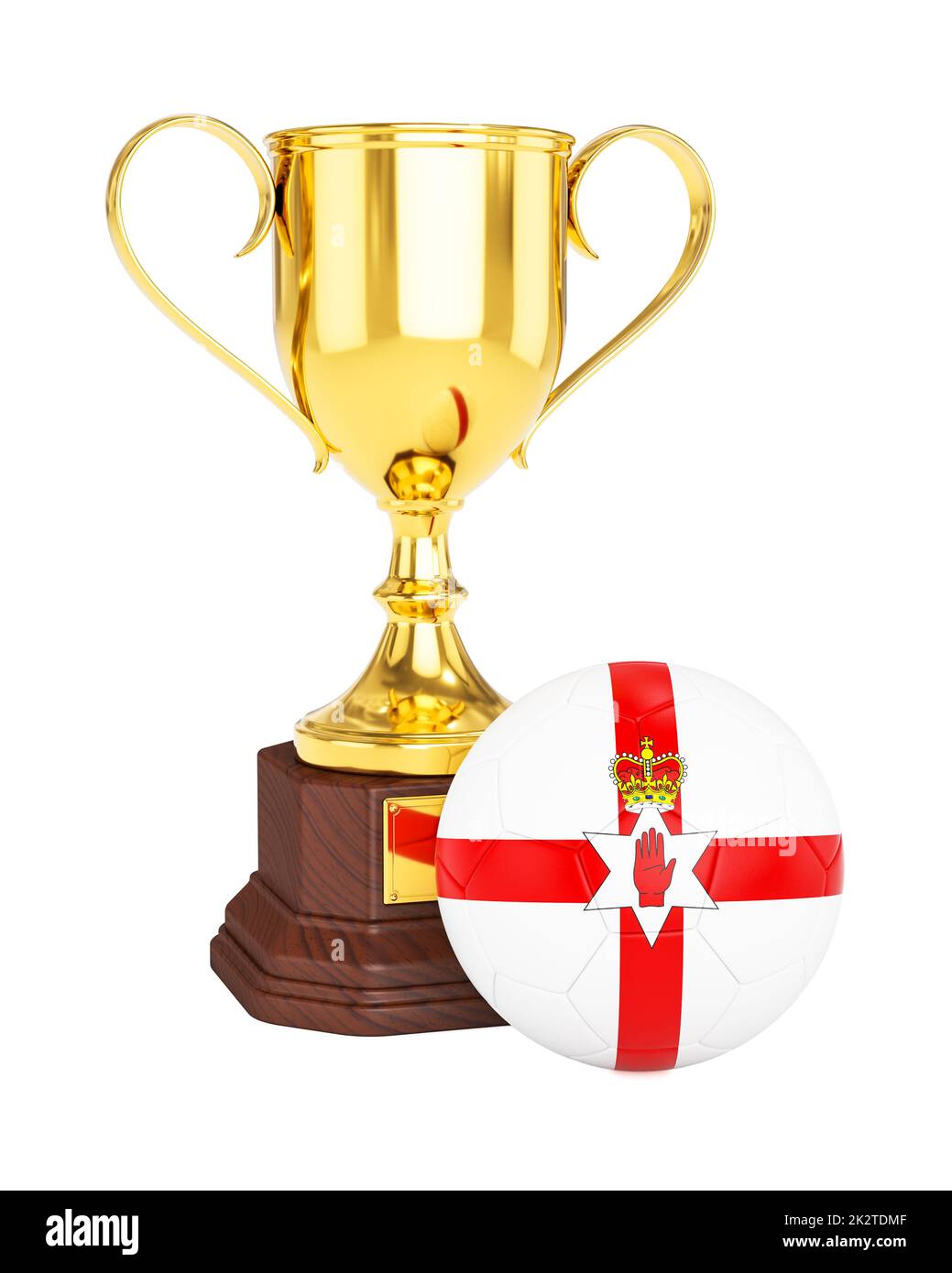 Gold trophy cup soccer football ball with Northern Ireland flag Stock ...