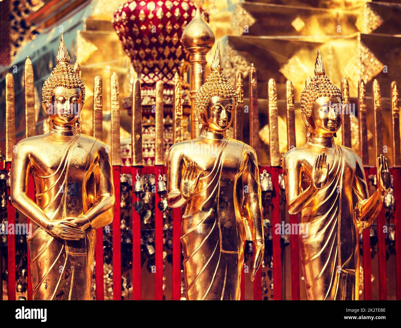 Gold Buddha statues in Wat Phra That Doi Suthep Stock Photo