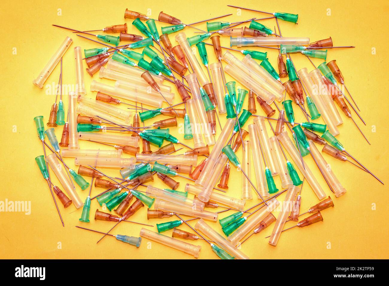 Dirty used infectious needles pile Stock Photo