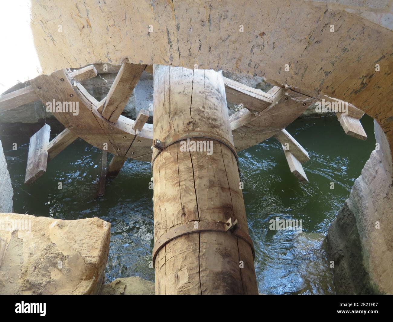 old structures of water mills mechanisms for obtaining flour Stock Photo