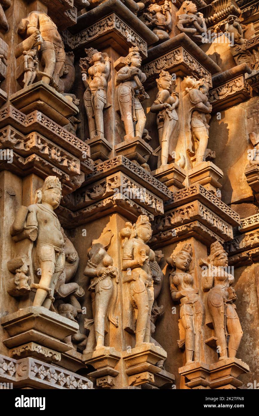 Famous sculptures of Khajuraho temples, India Stock Photo