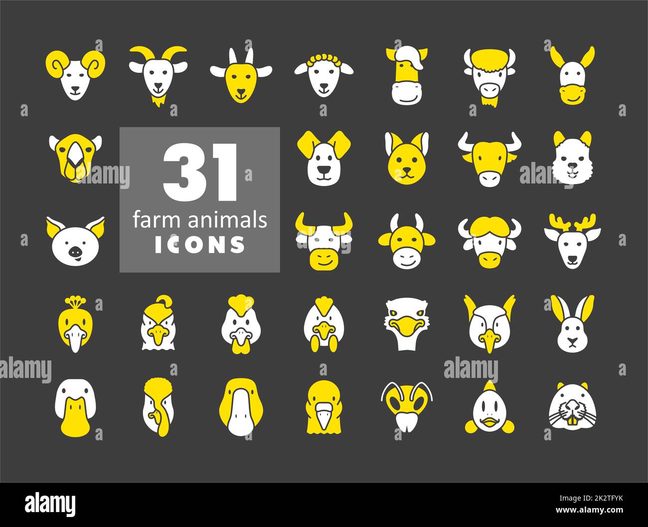 Farm animals icons set. Vector head illustration Stock Photo - Alamy