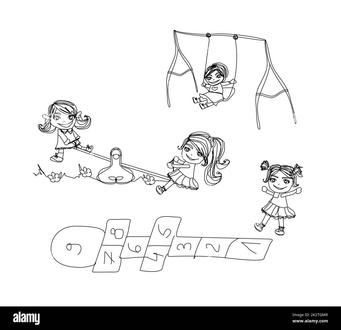 Line drawing of happy kids playing with blocks Stock Vector | Adobe Stock