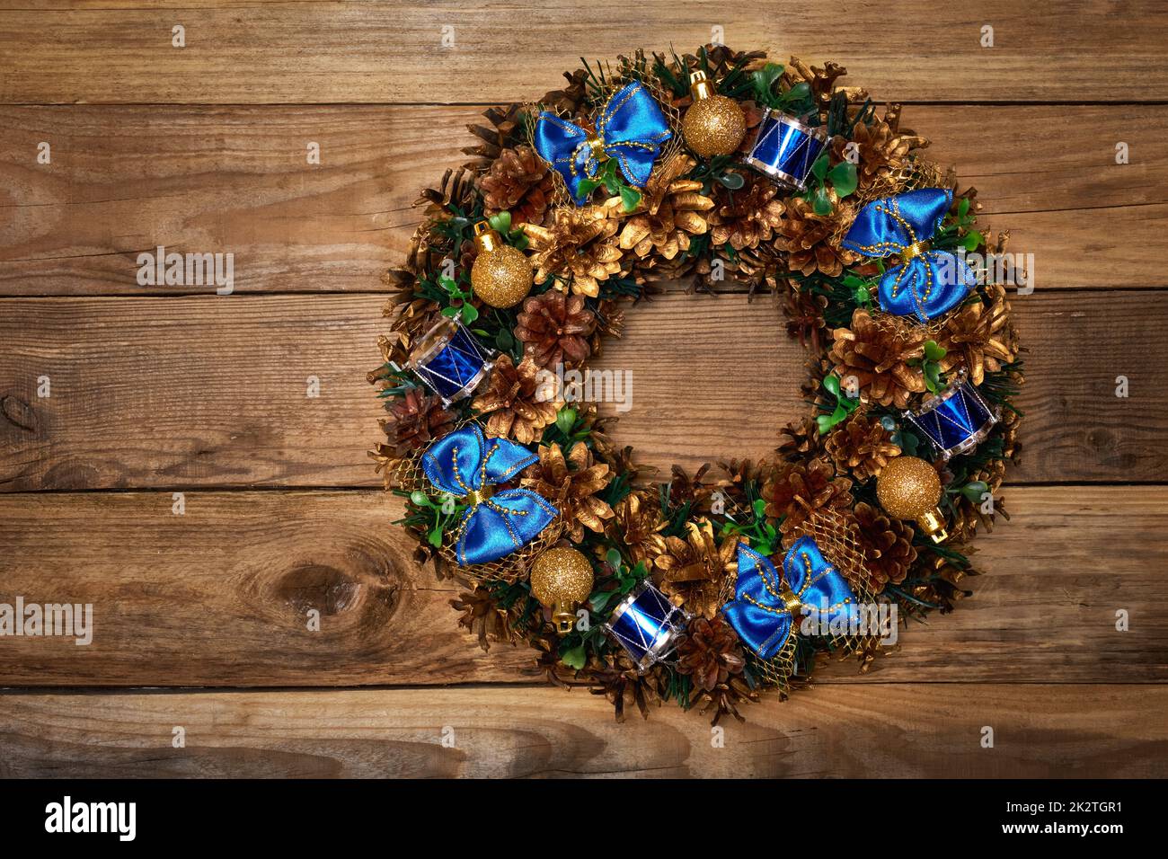 Christmas wreath top view Stock Photo
