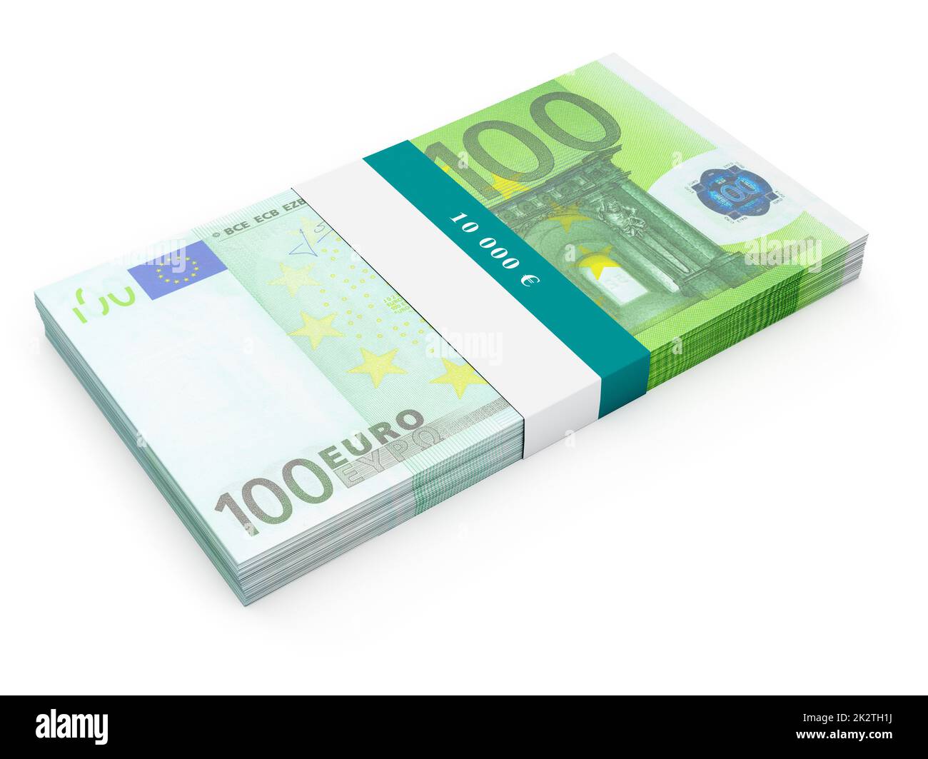Bundle of 100 euro banknotes bills isolated Stock Photo