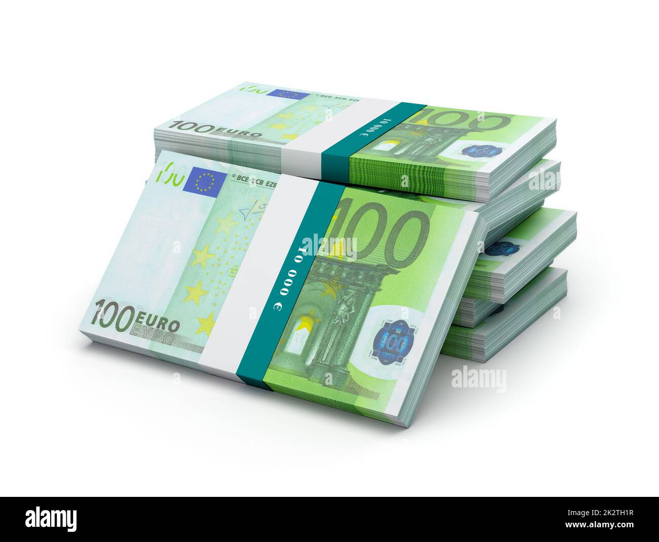 Stack of 100 euro banknotes bills bundles isolated Stock Photo