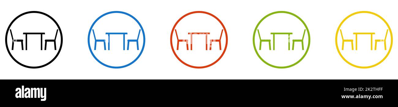 Round Button collection - Table with two chairs Icon in black, blue ...