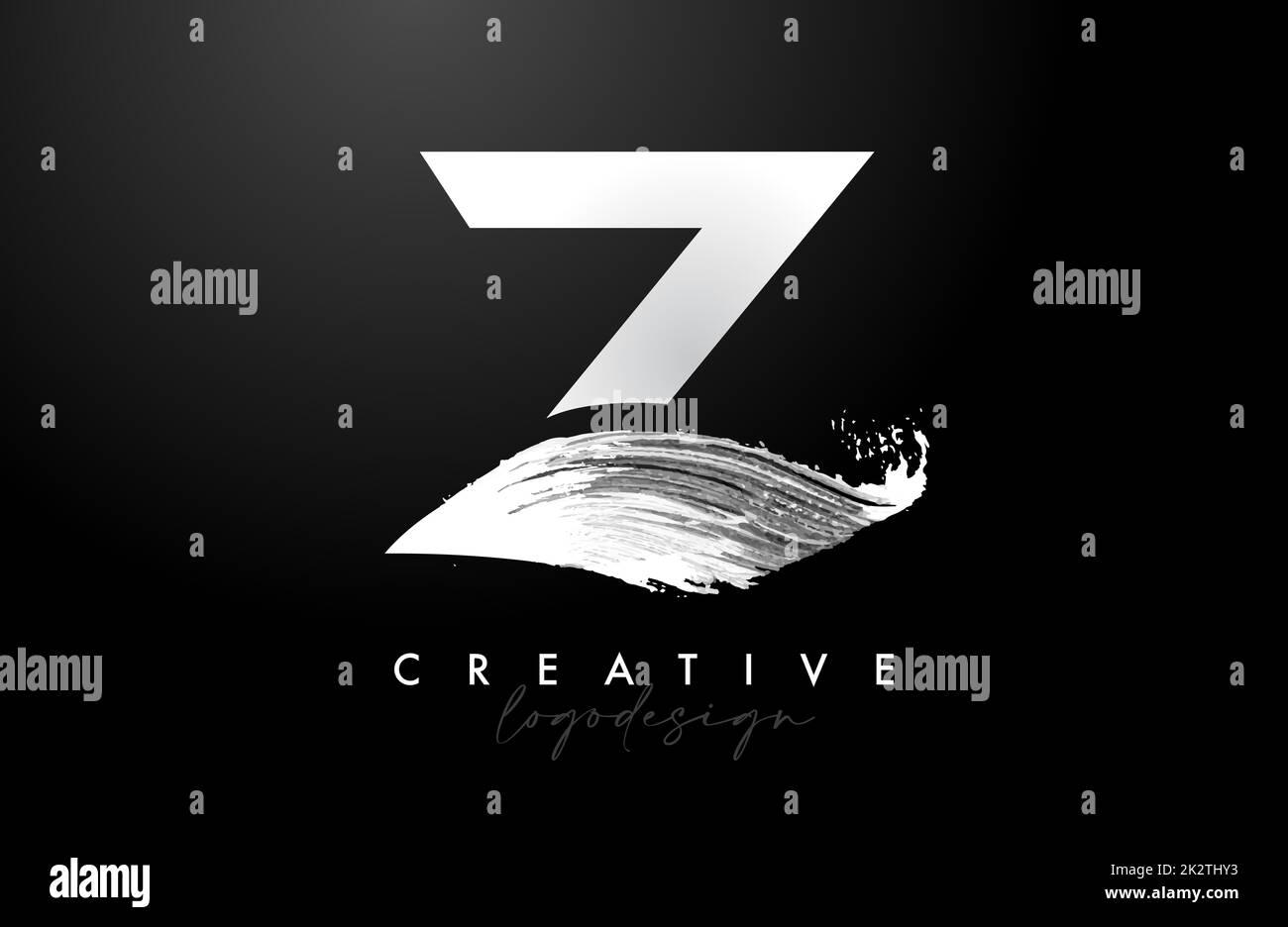 White Letter Z Logo Brush Stroke with Artistic Watercolor Paint Brush