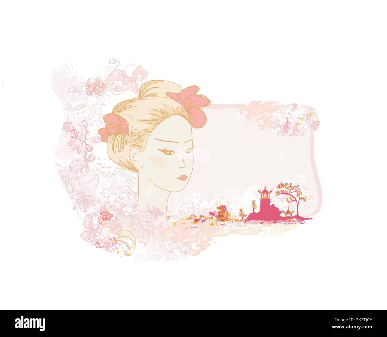 Abstract Beautiful geisha Portrait and asian landscape Stock Photo - Alamy