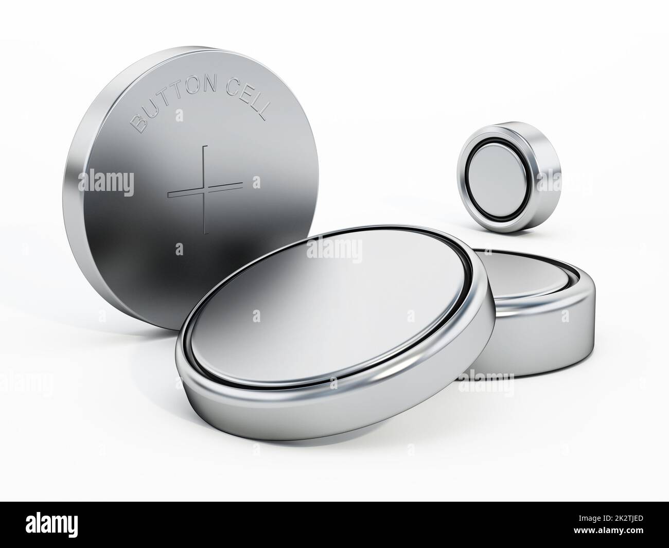 Group of button cells isolated on white background. 3D illustration