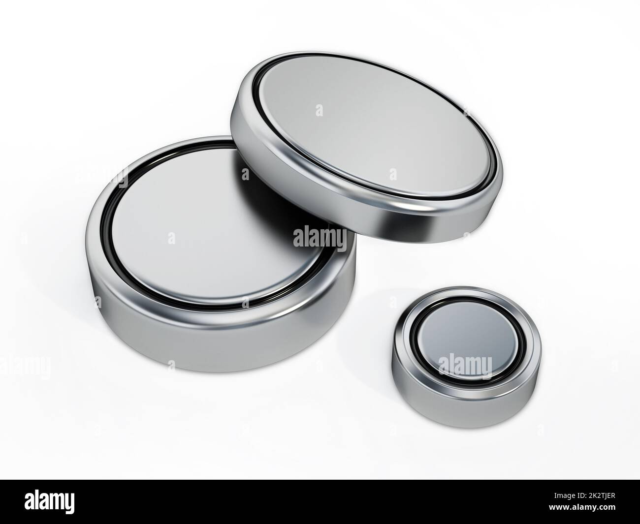 Group of button cells isolated on white background. 3D illustration