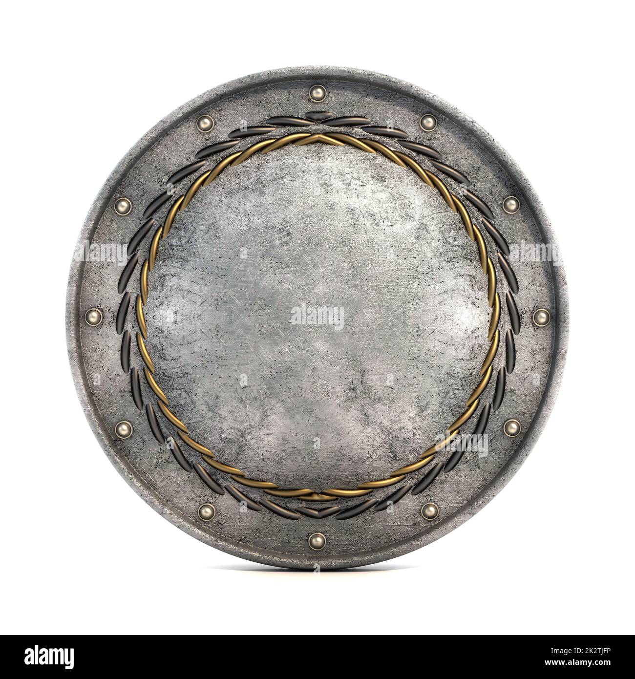 Round metal shield isolated on white background. 3D illustration. Stock Photo