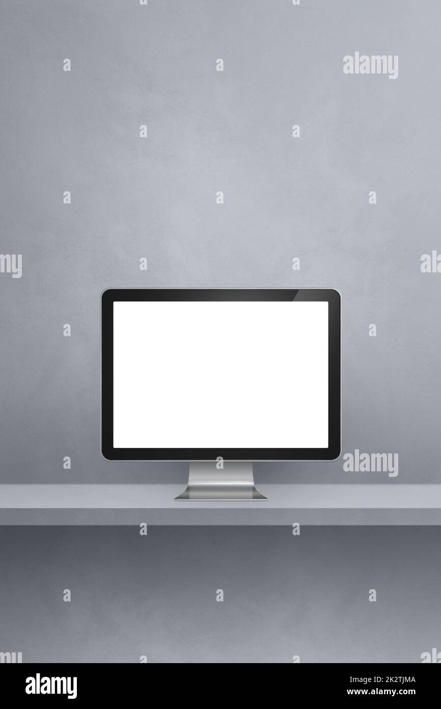 Computer pc on grey shelf. Vertical background Stock Photo - Alamy