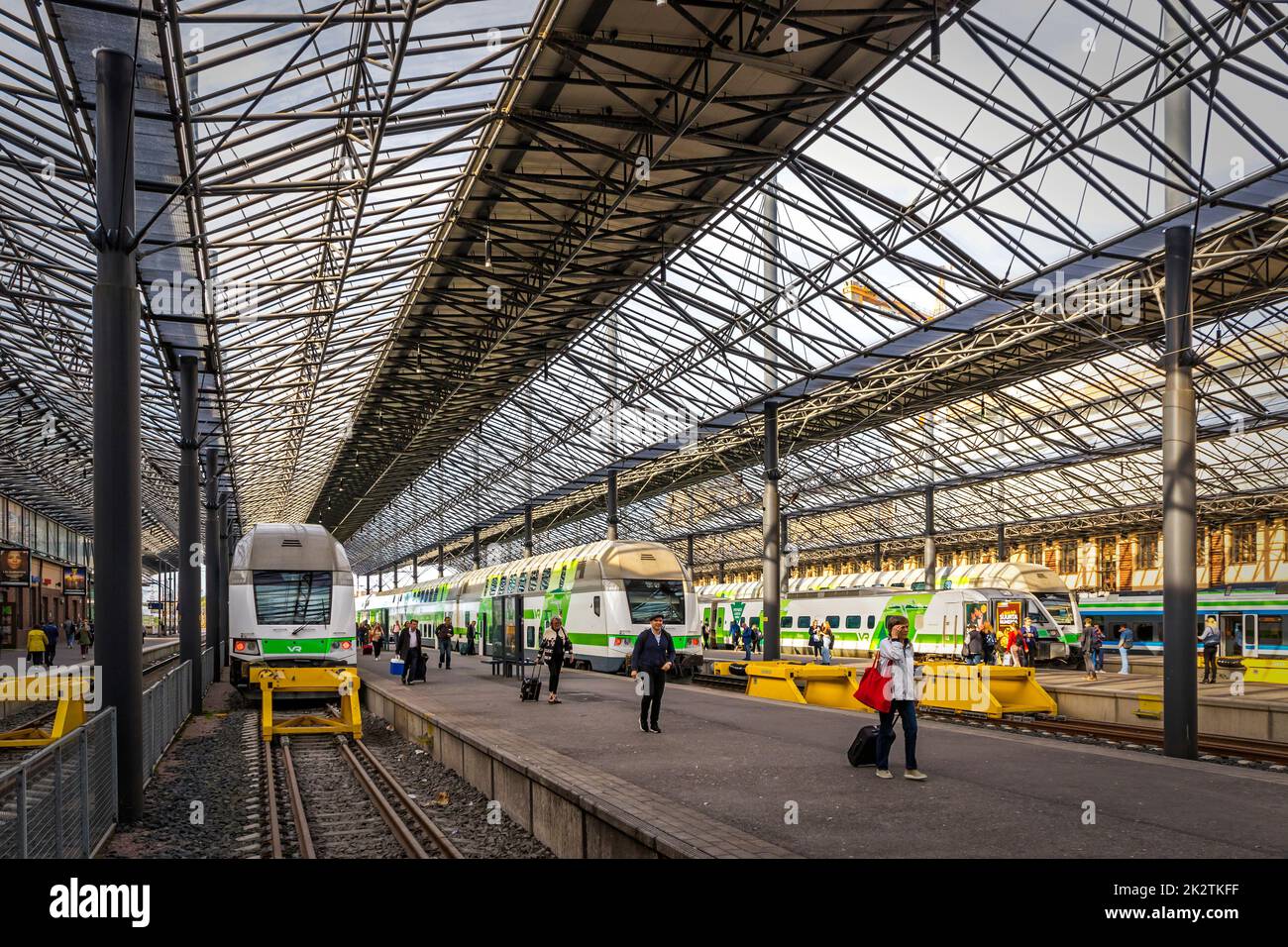 Helsinki, Finland - September 3, 2019: Platforms of the Helsinki Central Station (Finnish: Helsingin paarautatieasema) (HEC), the main railway station Stock Photo