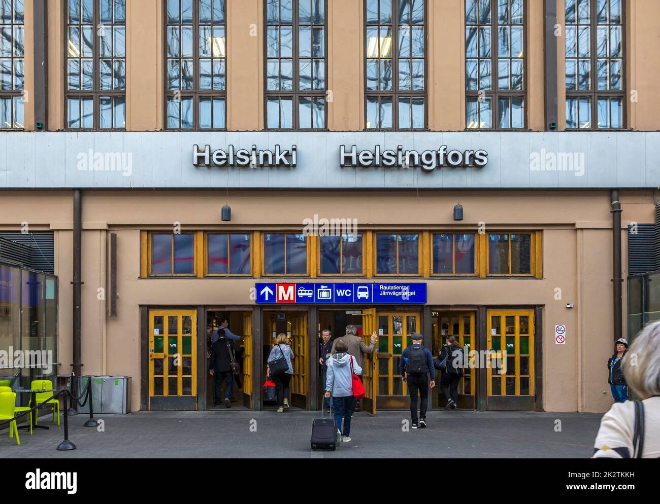 Helsinki, Finland - September 3, 2019: Passangers enter to the Helsinki Central Station (Finnish: Helsingin paarautatieasema) (HEC) and the Central Ra Stock Photo