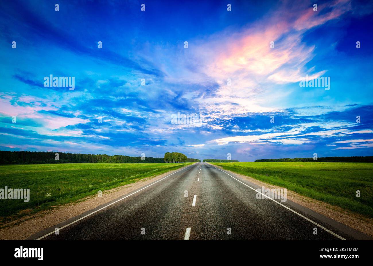 Road and stormy sky Stock Photo