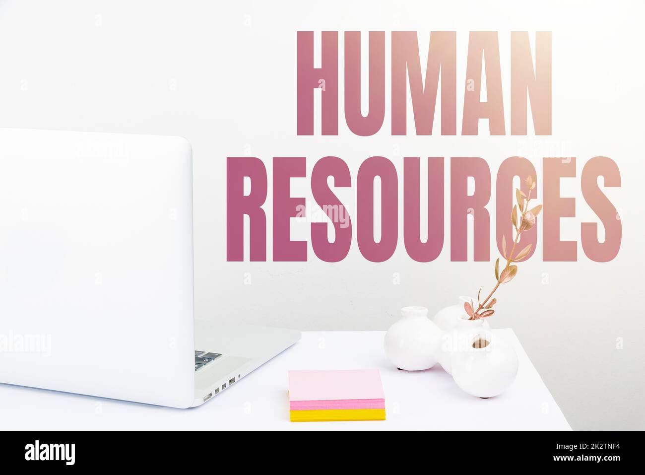 Writing displaying text Human Resources. Word for The showing who make up the workforce of an organization Tidy Workspace Setup, Writing Desk Tools Equipment, Smart Office Stock Photo
