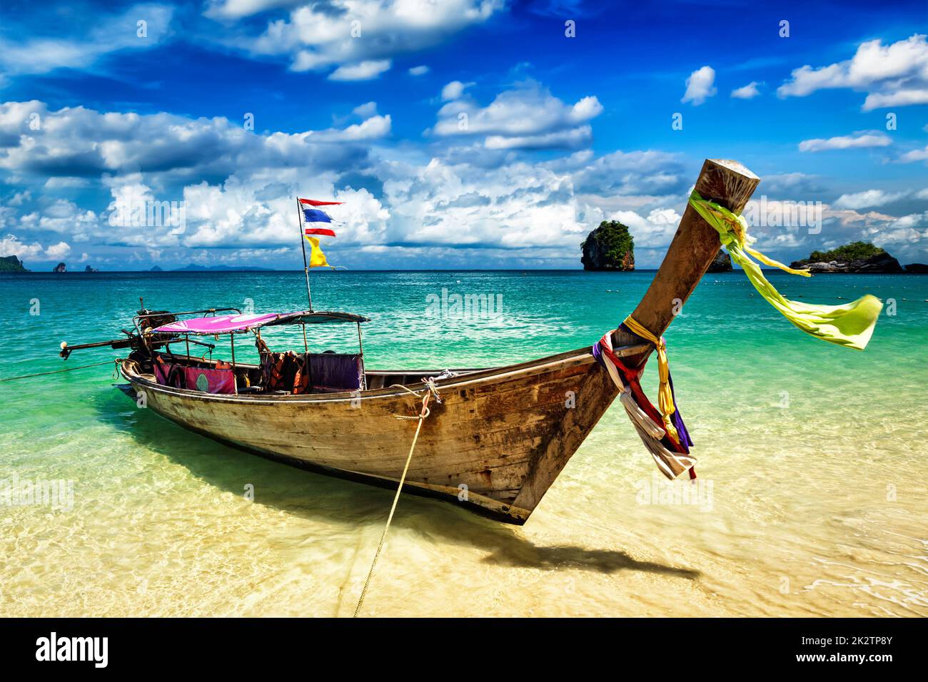 Long tail boat on beach, Thailand Stock Photo