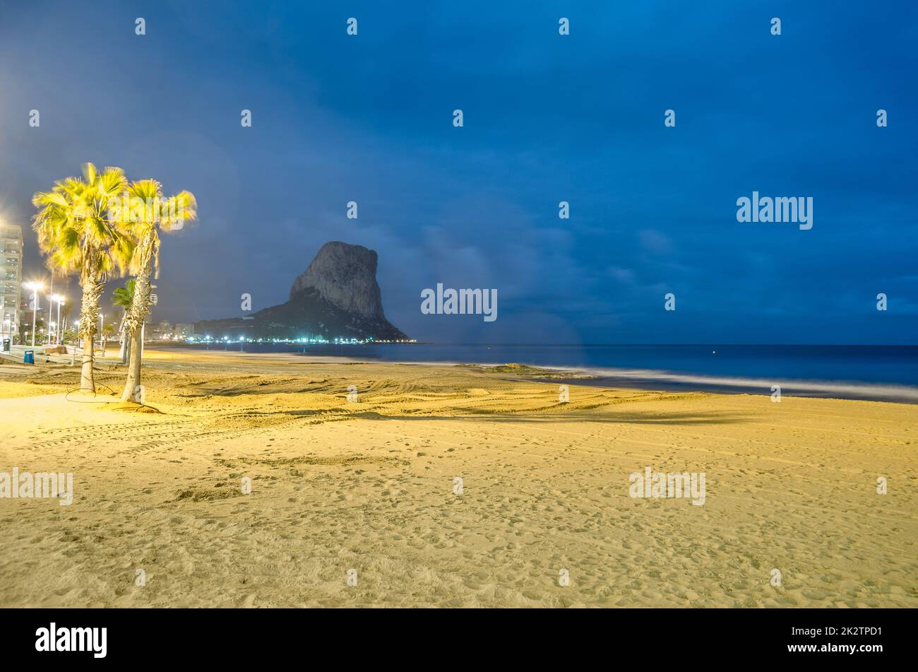 View of Calpe beach at night, Spain Stock Photo Alamy