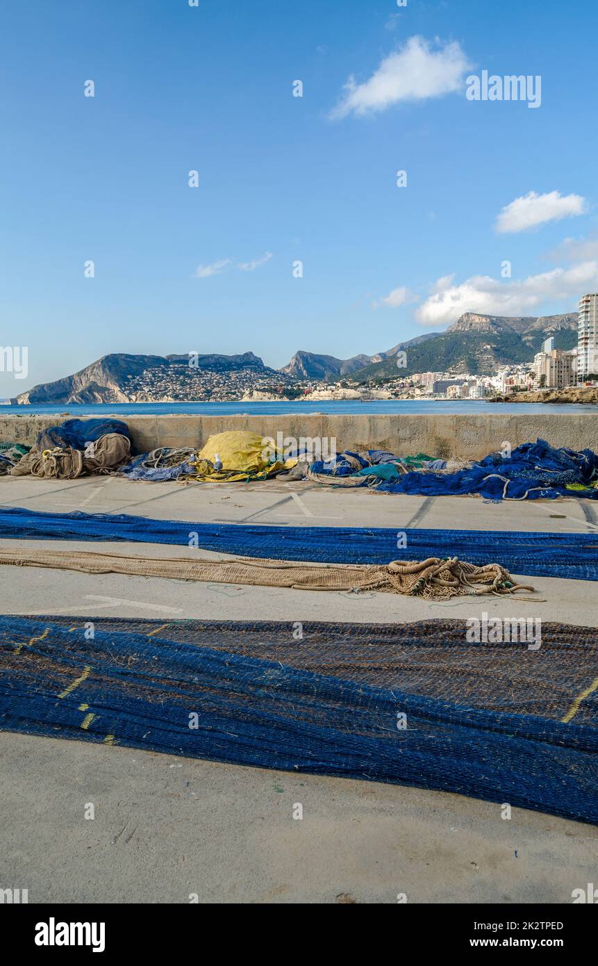 View form the fishing port of the Mediterranean town of Calpe, Alicante province, Valencian Community, Spain Stock Photo
