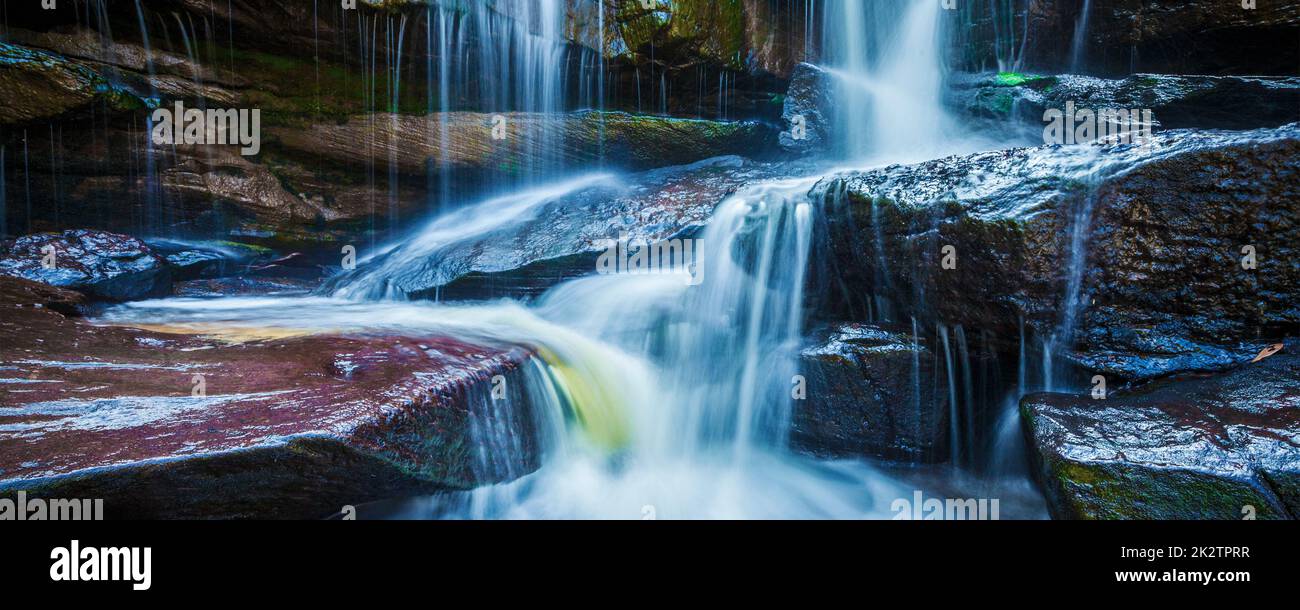 Tropical waterfall in jungle panorama Stock Photo