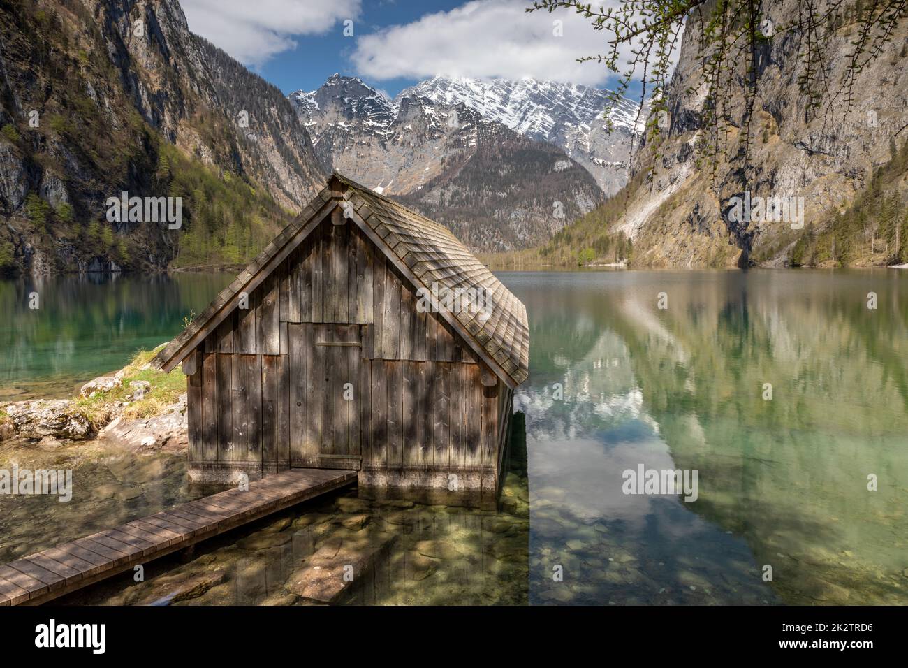 Boathouse at lake Obersee near lake Koenigssee in Berchtesgaden ...