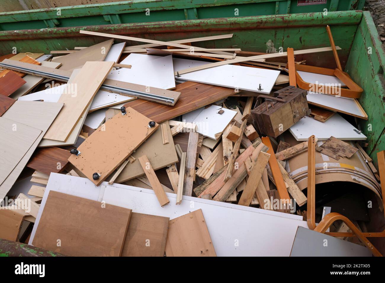 Recyclable wood in a container Stock Photo Alamy