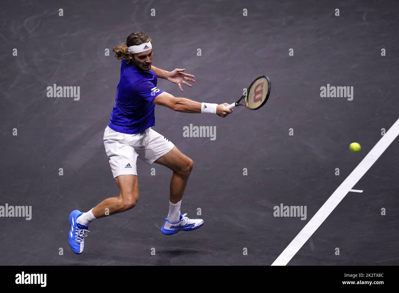 Team Europe's Stefanos Tsitsipas in action against Team World's Diego Schwartzman (not pictured) on day one of the Laver Cup at the O2 Arena, London. Picture date: Friday September 23, 2022. Stock Photo