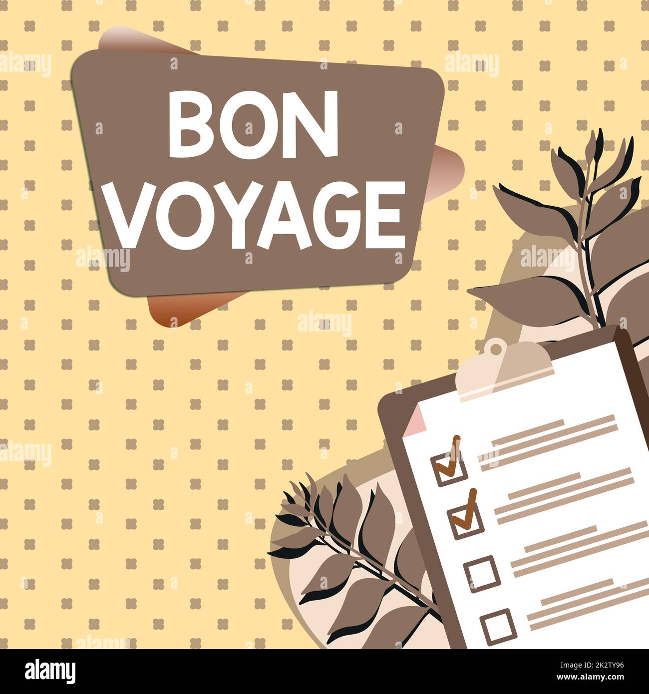 Sign displaying Bon Voyage. Business showcase used express good wishes to someone about set off on journey Clipboard Drawing With Checklist Marked Done Items On List. Stock Photo