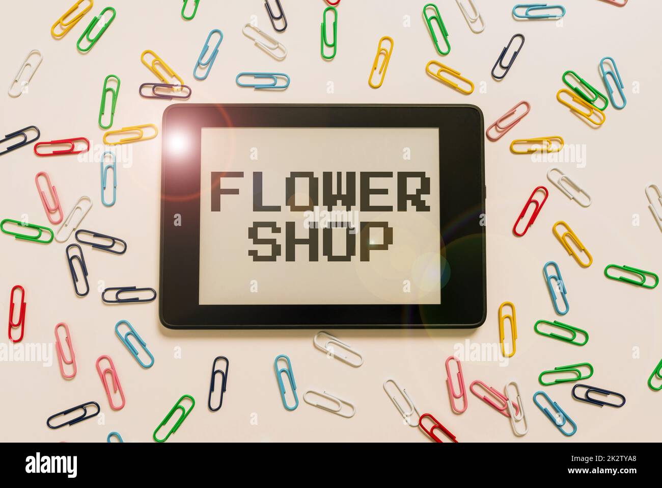 Text sign showing Flower Shop. Word for where cut flowers are sold with decorations for gifts -47112 Stock Photo
