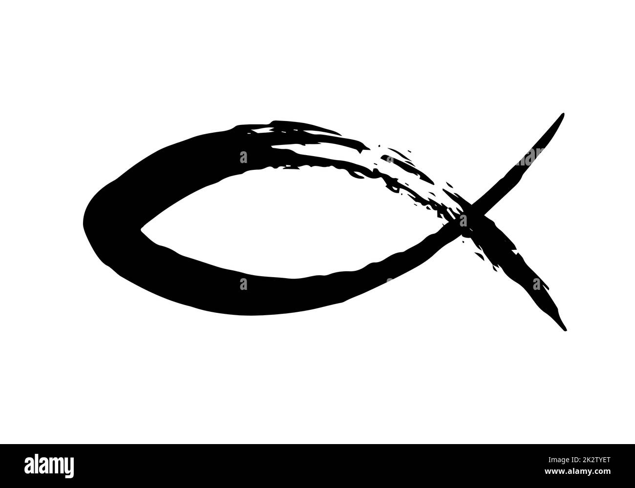 Fish symbol hand painted with ink brush Stock Photo