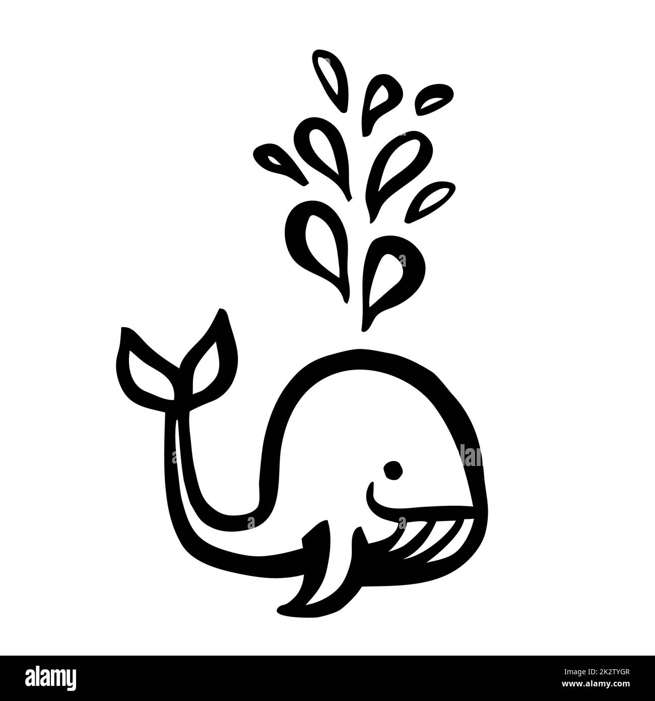 Cute cartoon whale hand painted with ink brush stroke Stock Photo