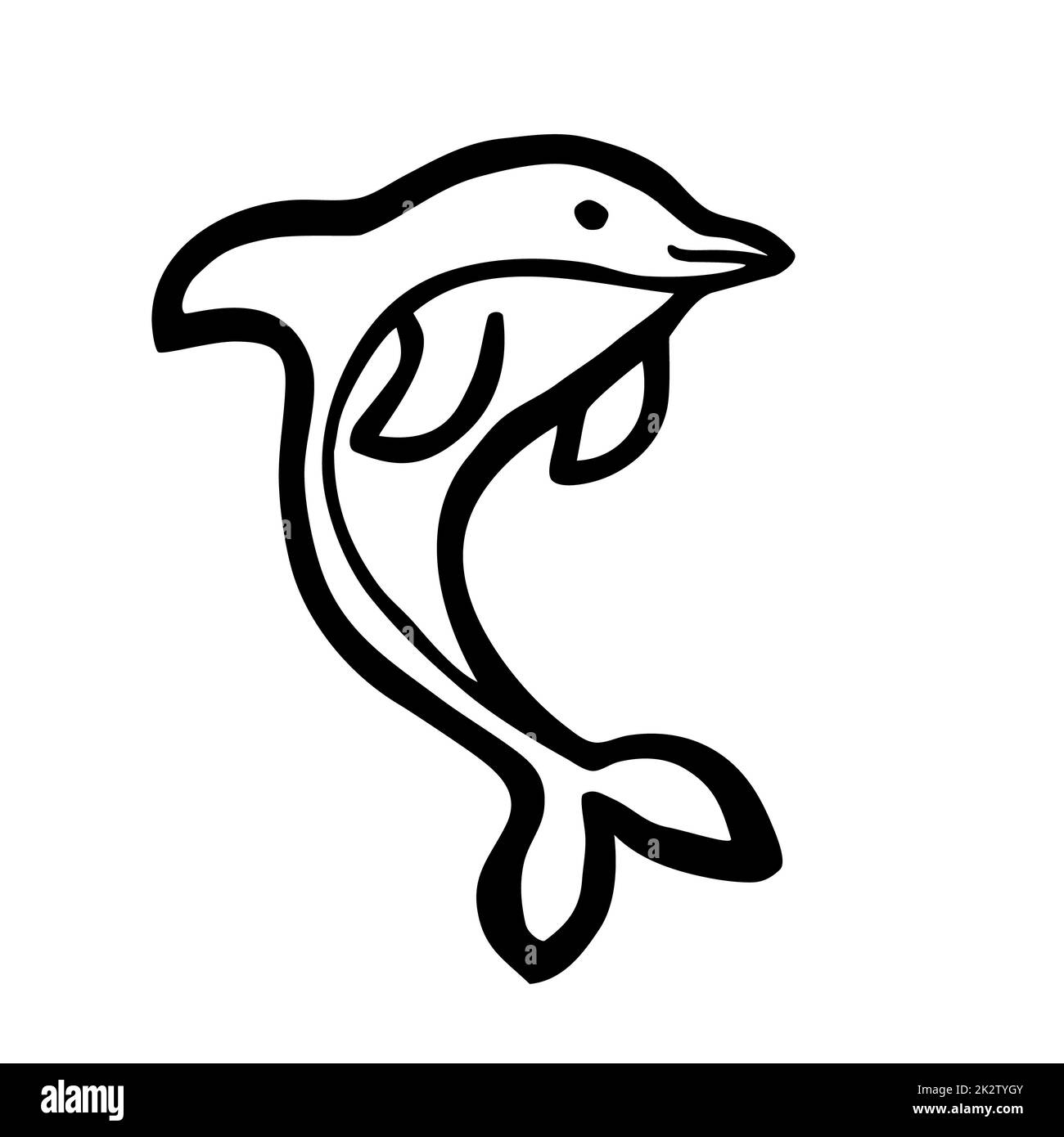Cute cartoon dolphin hand painted with ink brush stroke Stock Photo