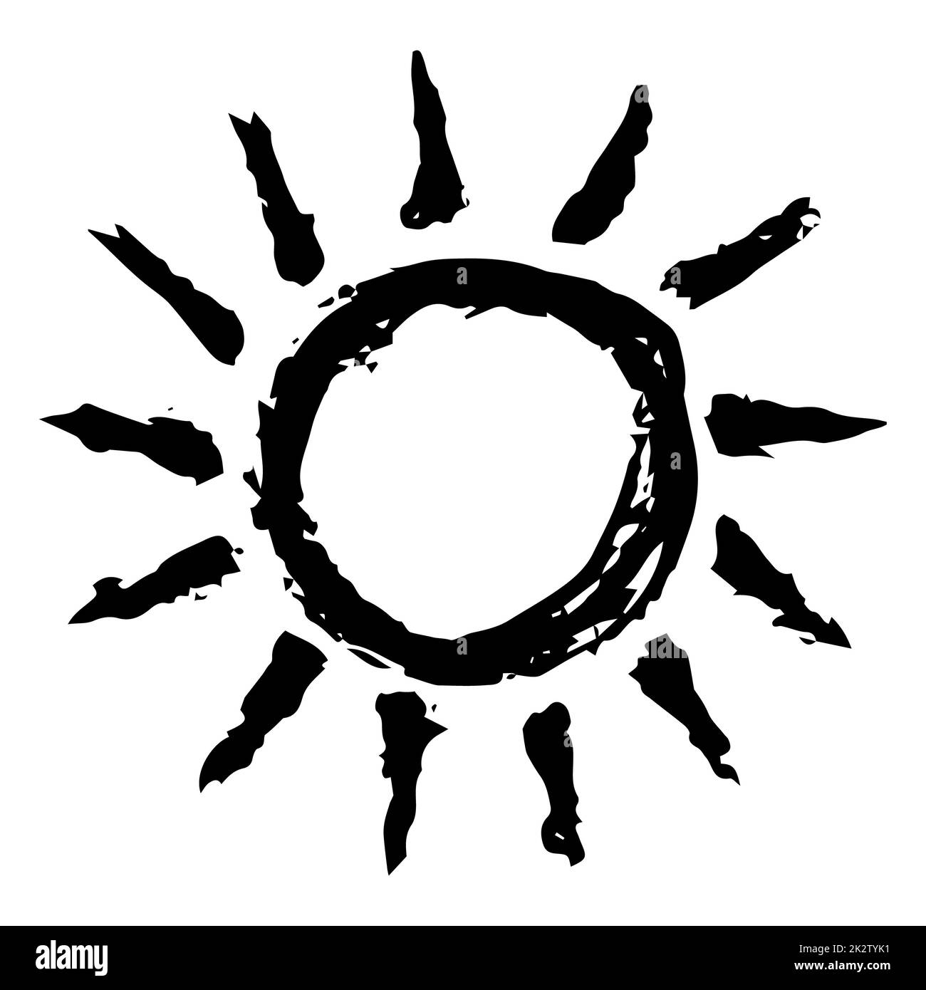 Hand drawn Sun painted with ink brush Stock Photo