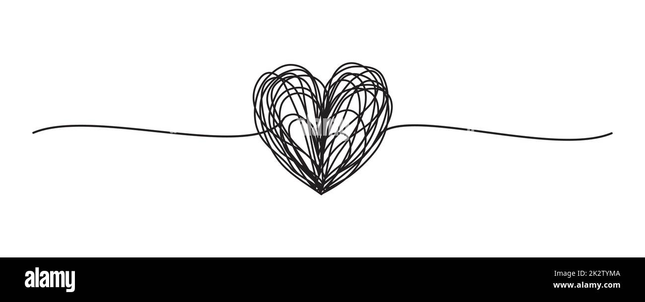 Tangled scribbled heart hanging on a string, hand drawn with thin line,  divider shape. Isolated on white background. Vector illustration Stock  Vector Image & Art - Alamy