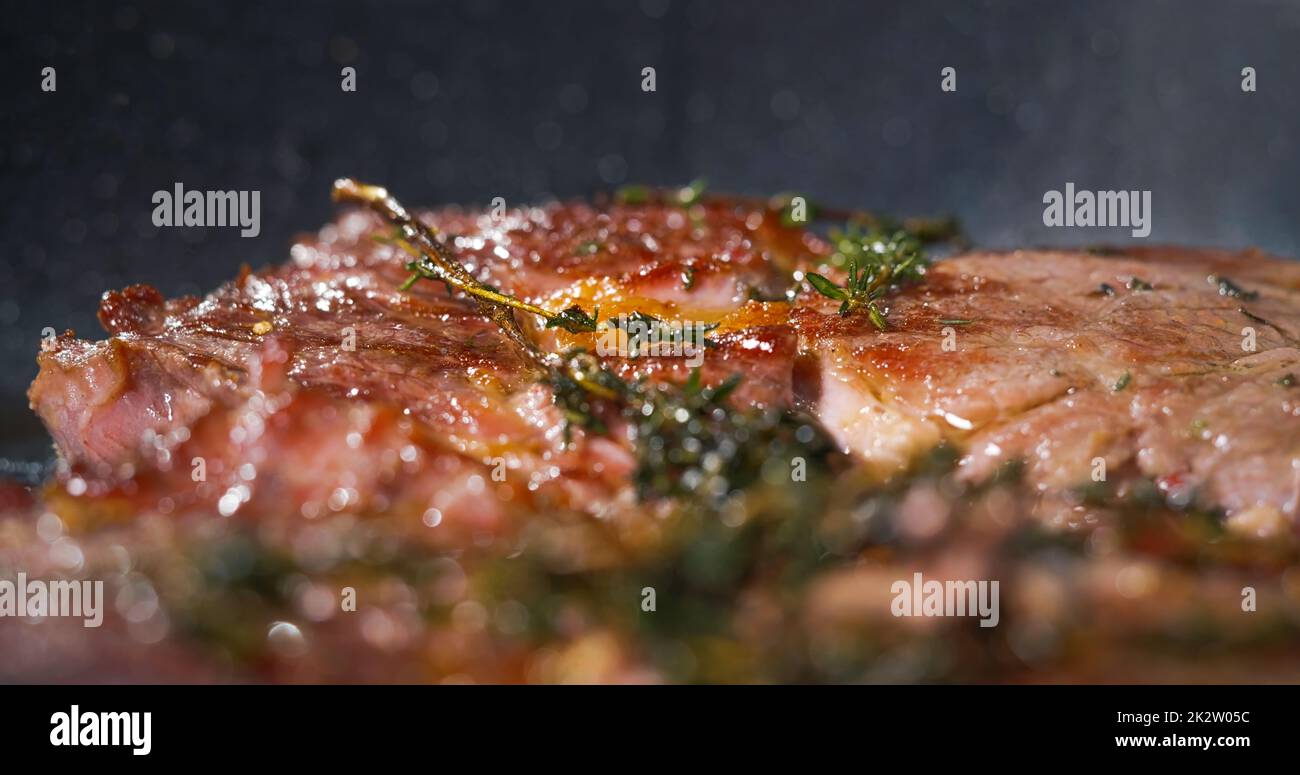 Cooked Beef Meat Looks Very Tasty Close Up About Food Art. Macro steak