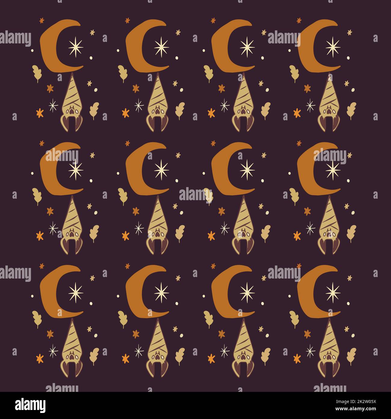 Moon and bat boho Halloween, beautiful pattern, postcard decoration Stock Vector