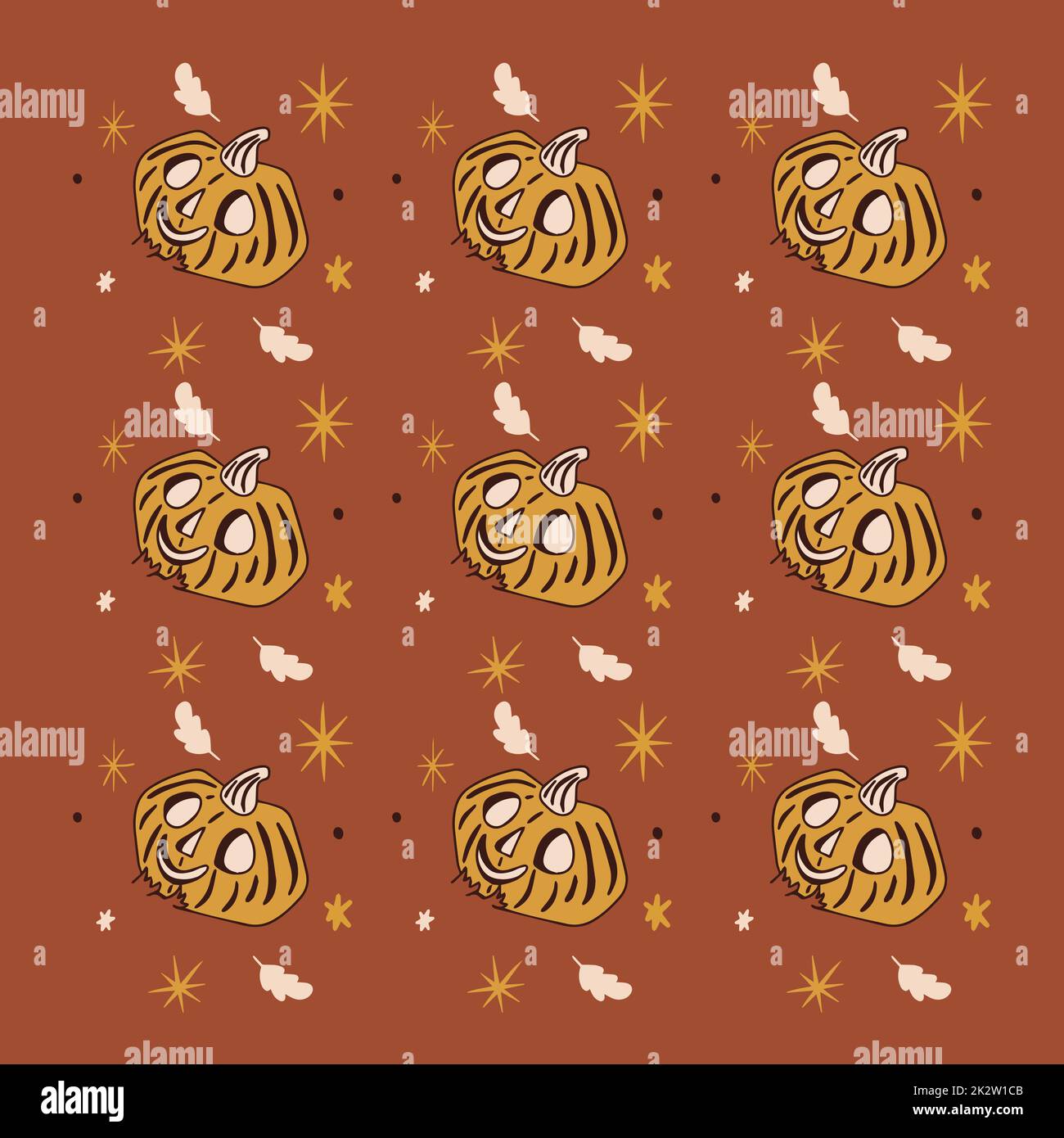 Pumpkin with leaves and stars boho halloween, beautiful pattern, card decoration Stock Vector