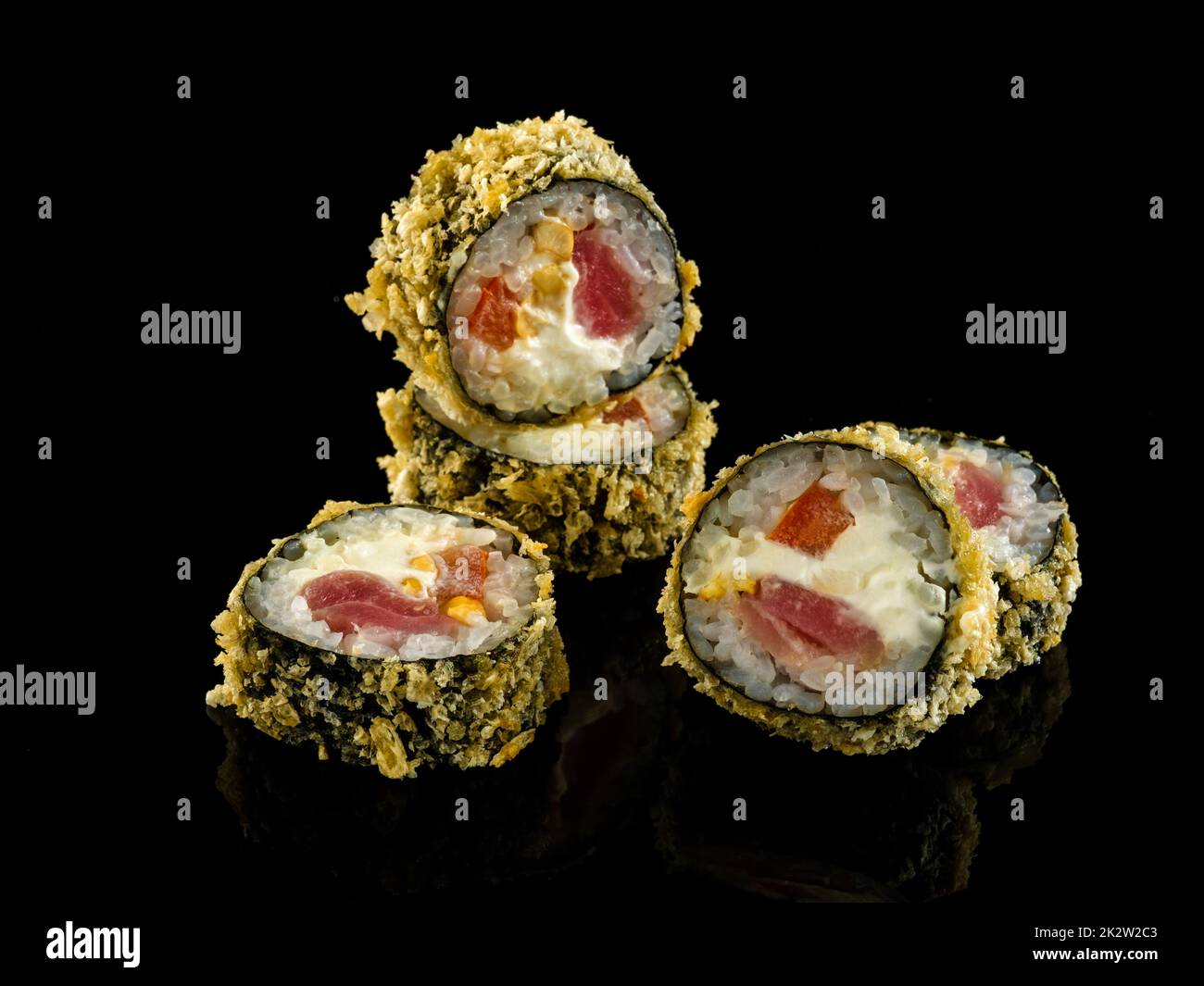 Set sushi roll. Traditional Japanese cuisine. Isolated on black background Stock Photo