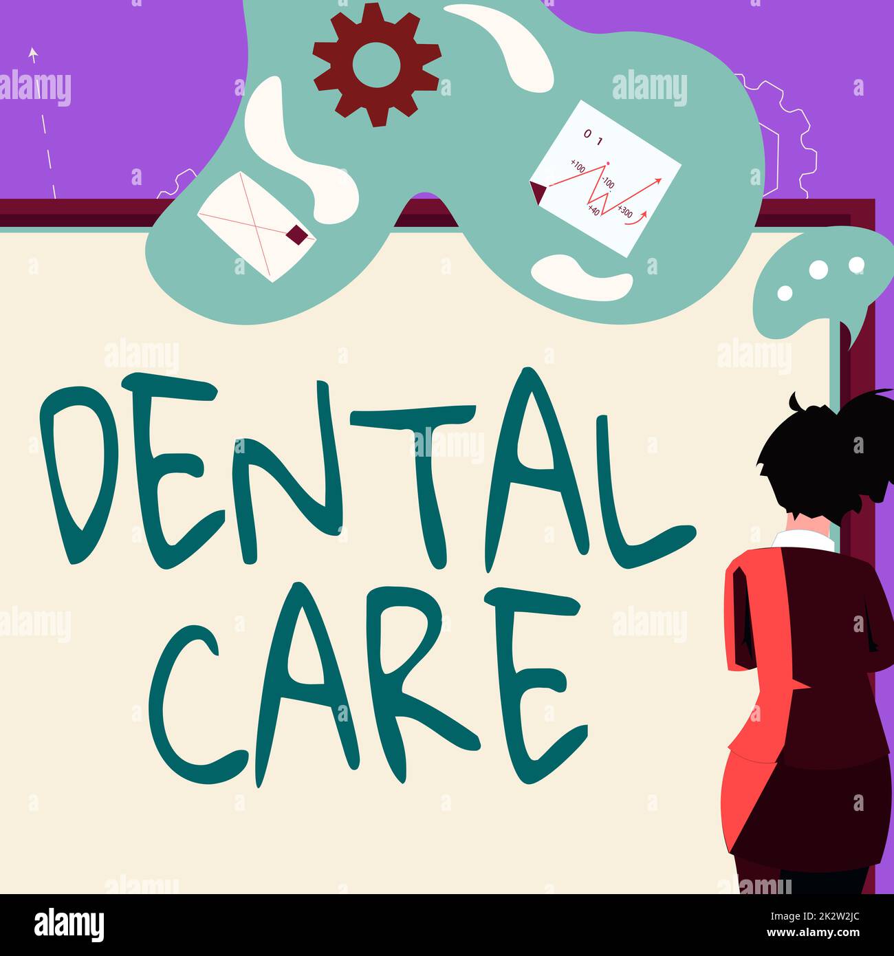 Conceptual caption Dental Care. Business overview maintenance of healthy teeth or to keep it clean for future Businesswoman presenting business proposal and updates on board. Stock Photo