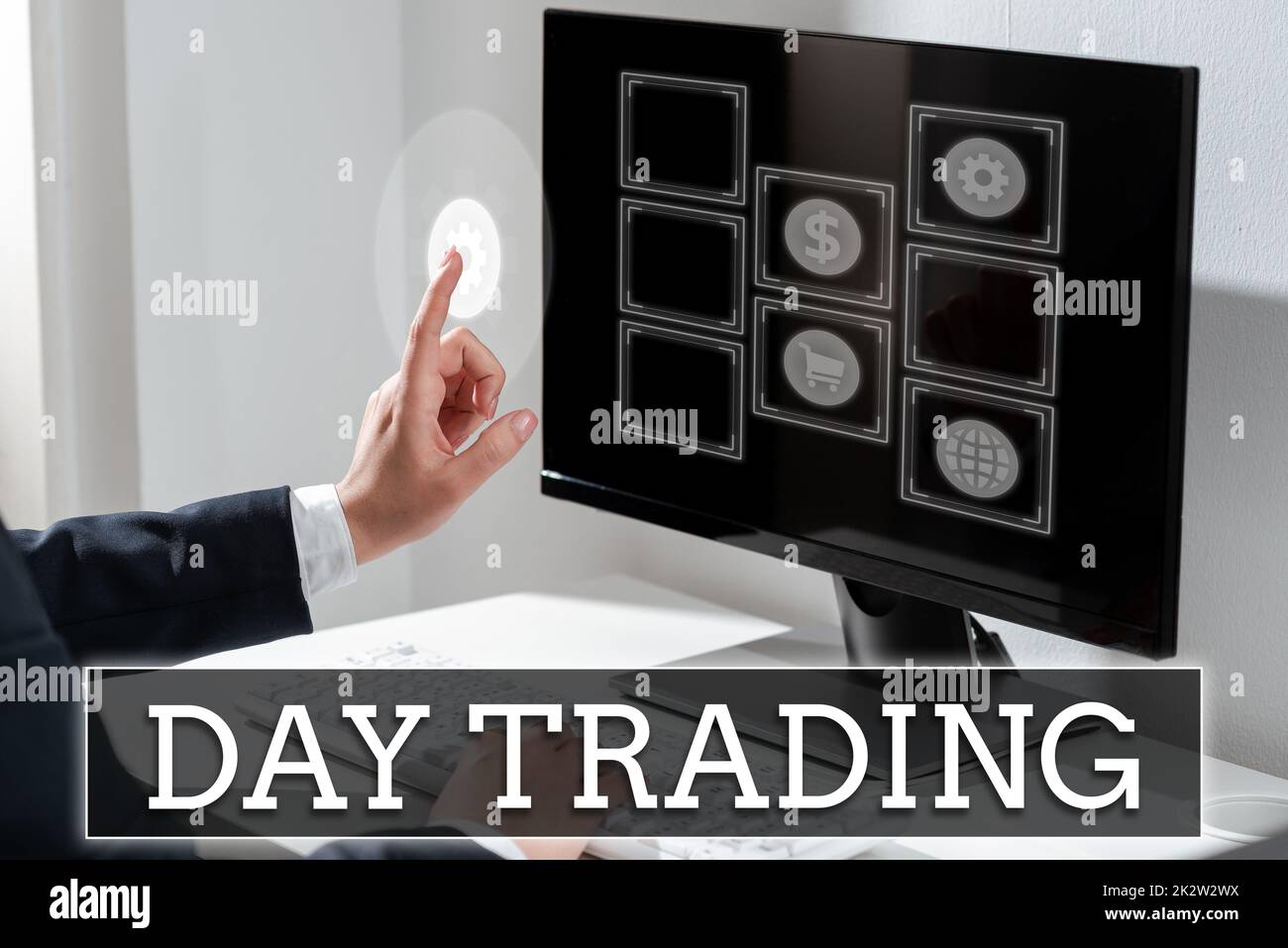 Conceptual caption Day Trading. Word for securities specifically buying and selling financial instruments -47380 Stock Photo