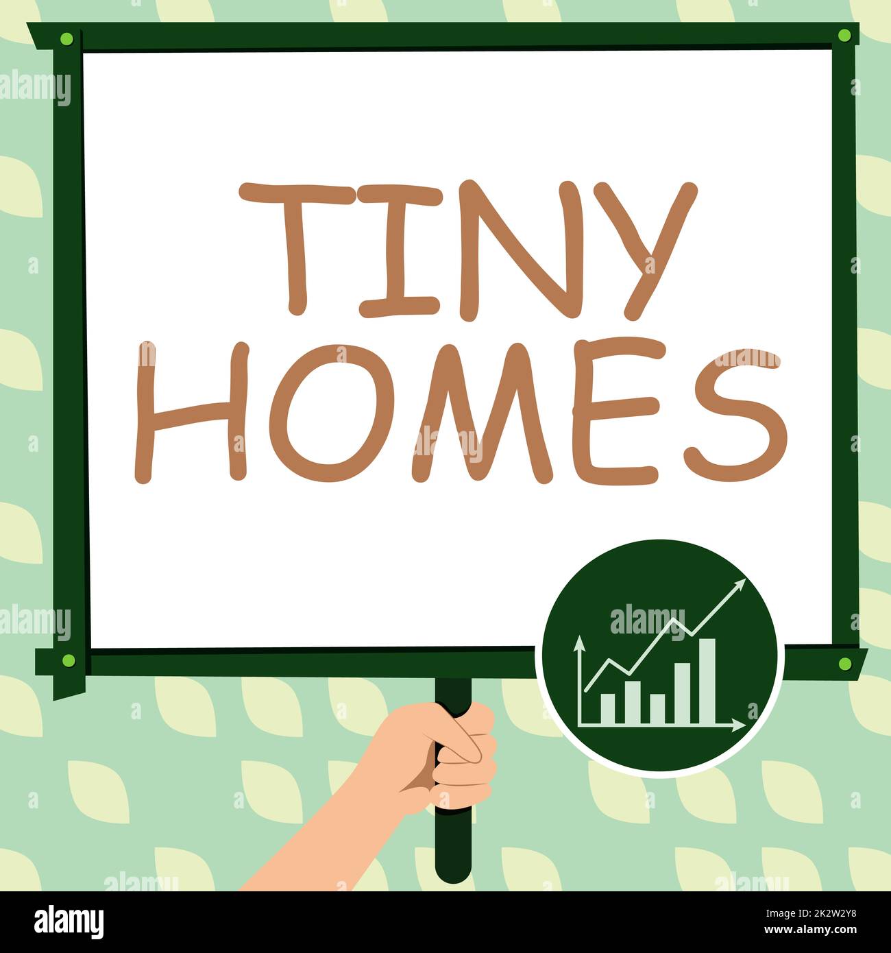 Conceptual caption Tiny Homes. Business concept houses contain one room only or two and small entrance Cheap Hand Holding Panel Board Displaying Latest Financial Growth Strategies. Stock Photo