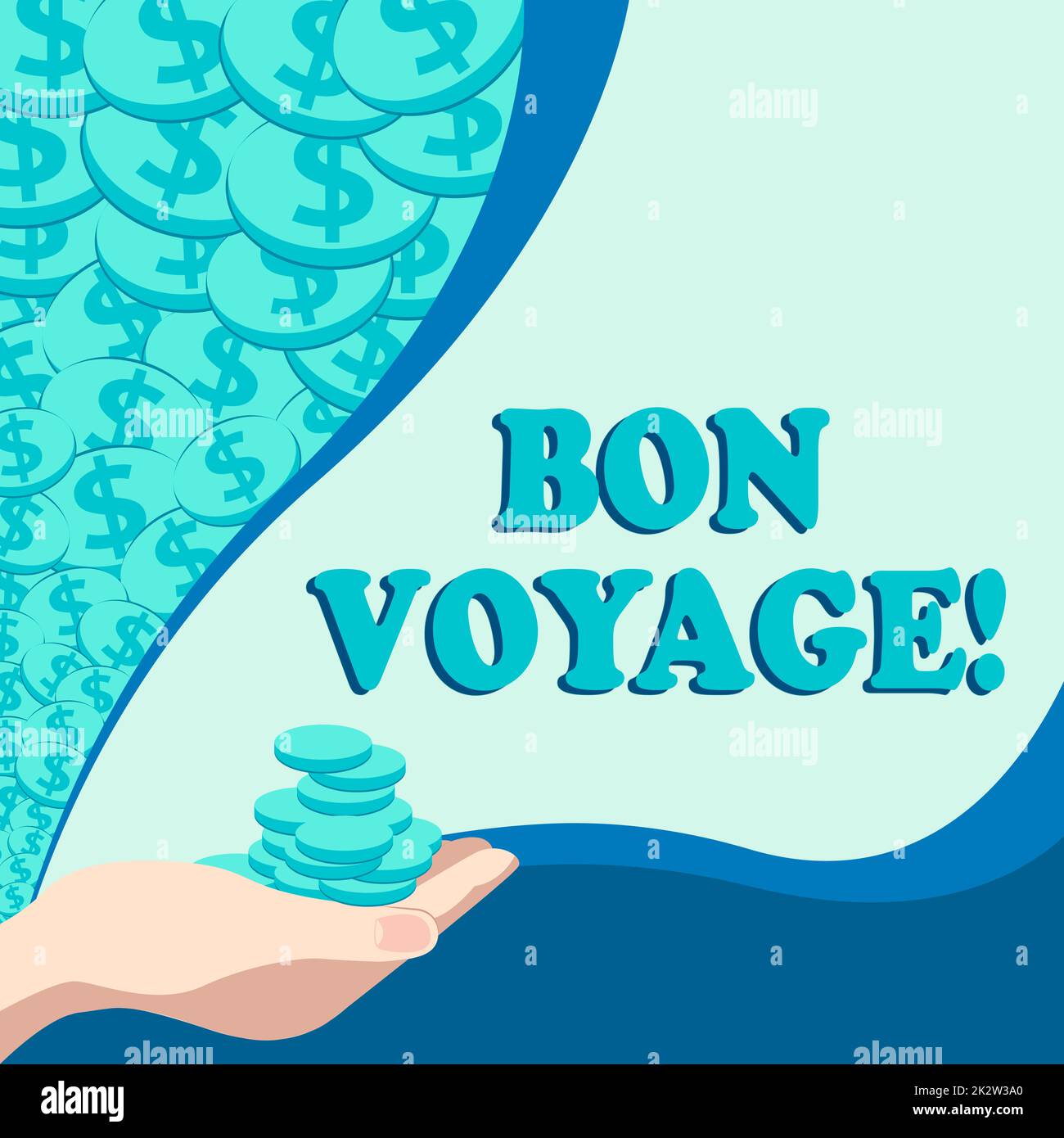 Text showing inspiration Bon Voyage. Business approach used express good wishes to someone about set off on journey Palm Carrying Money For Mortgage Plans For Home And Office. Stock Photo